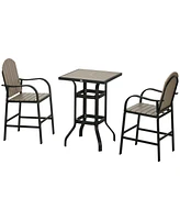 Outsunny 3 Piece Bar Height Patio Table and Chairs Set with Umbrella Hole