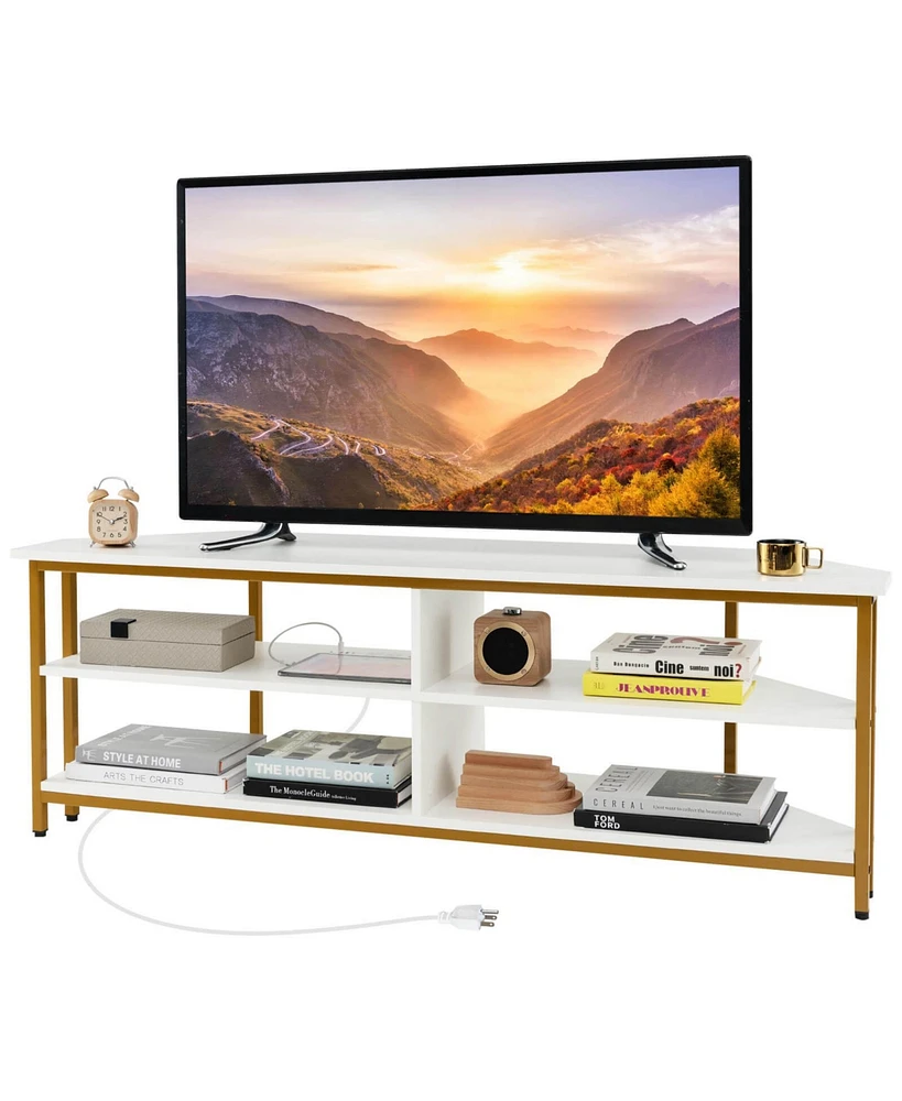 Costway Corner TV Stand for Tvs up to 65" Console Table with Ac Outlets&Usb A Ports