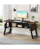 Tribesigns 63 inch Computer Desk Modern Office Desk with Shelf for Home Office, Large Writing Table Wood Business Workstation with Storage Shelves and