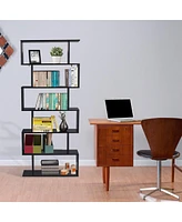 Gymax 6 Tier S-Shaped Bookcase Z-Shelf Style Storage Display Modern Bookshelf Black