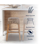 Jonathan Y Maui 25.5" Rustic Bohemian Hyacinth/Wood Backless Counter Stool, Brown Wash Woven Seat with Natural Wood Frame