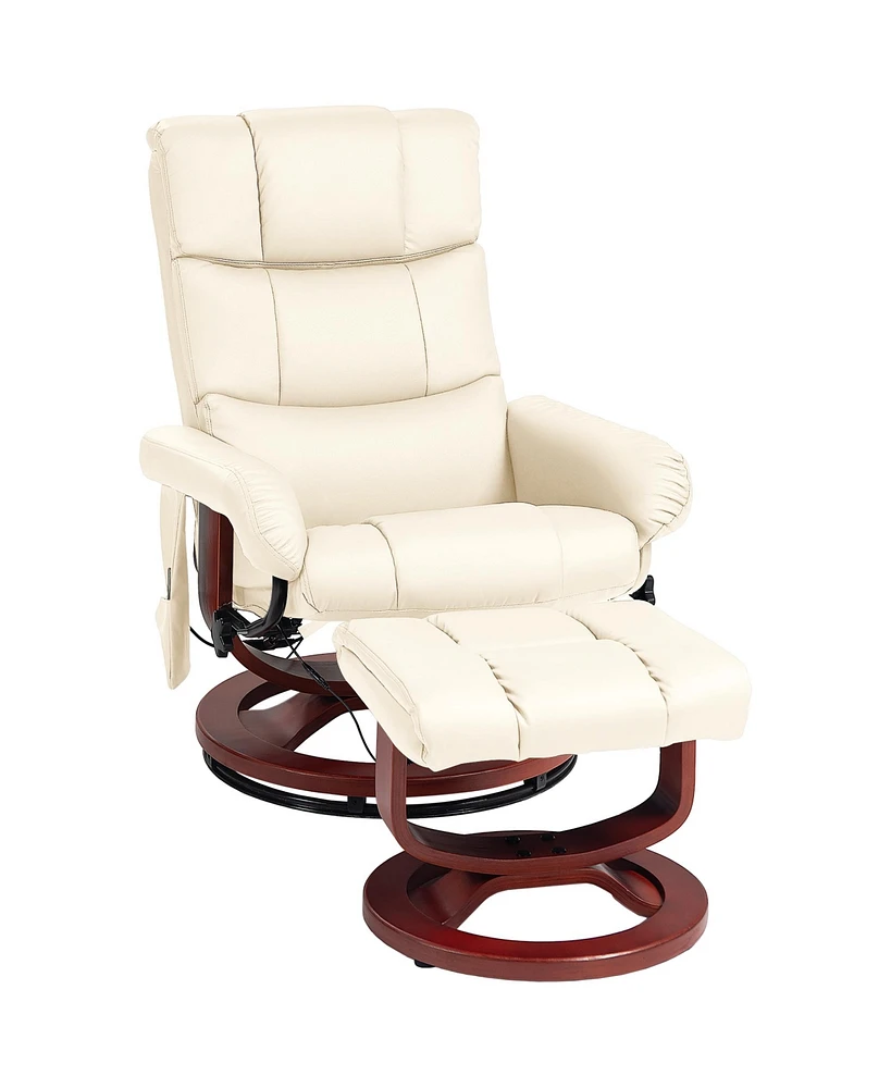 Homcom Pu Leather Massage Recliner with Ottoman and Remote, Cream White