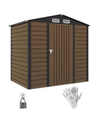 Outsunny 74.8" x 52" Metal Garden Storage Shed with Vents, Oak Colored