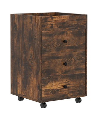 Homcom 3 Drawer Storage Cabinet with Wheels Tray for Home Office, Walnut