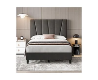 gaomon Queen Bed Frame with Adjustable Headboard, Linen Upholstered Platform Bedframe Strong Wooden Slats, Mattress Foundation, No Box Sprin