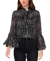 Vince Camuto Women's Printed Tie-Neck Flare-Sleeve Top