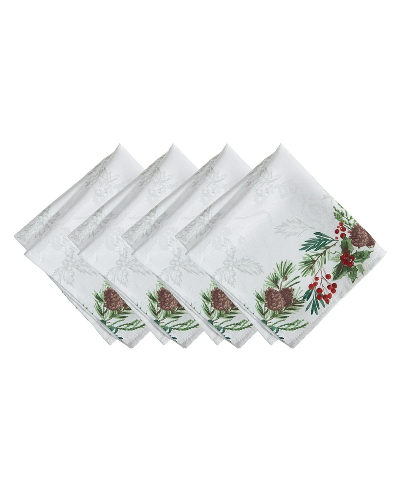 Elrene Holly Berry Flourish Holiday Fabric Napkin 17"x 17", Set of 4