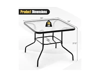 Slickblue 34 Inch Outdoor Dining Table Square Tempered Glass Table with 1.5 Inch Umbrella Hole-Black