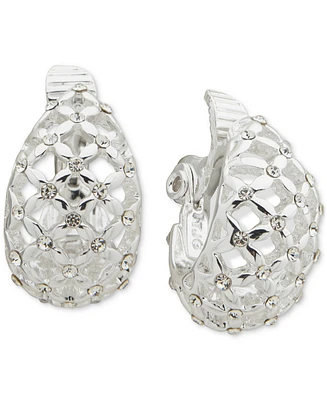 Anne Klein Silver-Tone Crystal Mesh Button Clip On Earrings