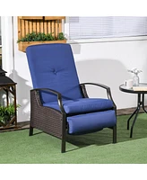 Outsunny Outdoor Recliner, Reclining Chair w/ Footrest & Cushions Dark Blue