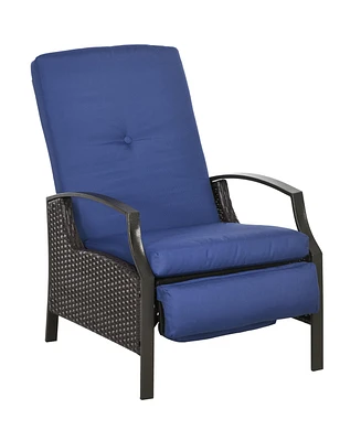 Outsunny Outdoor Recliner, Reclining Chair w/ Footrest & Cushions Dark Blue
