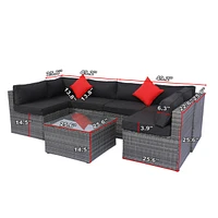 Streamdale Furniture 5-Piece Pe Rattan U Sofa Set with Black Cushion