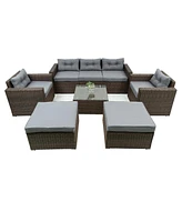 Streamdale Furniture 6 Piece Patio Rattan Wicker Outdoor Furniture Conversation Sofa Set With Removable Cushions