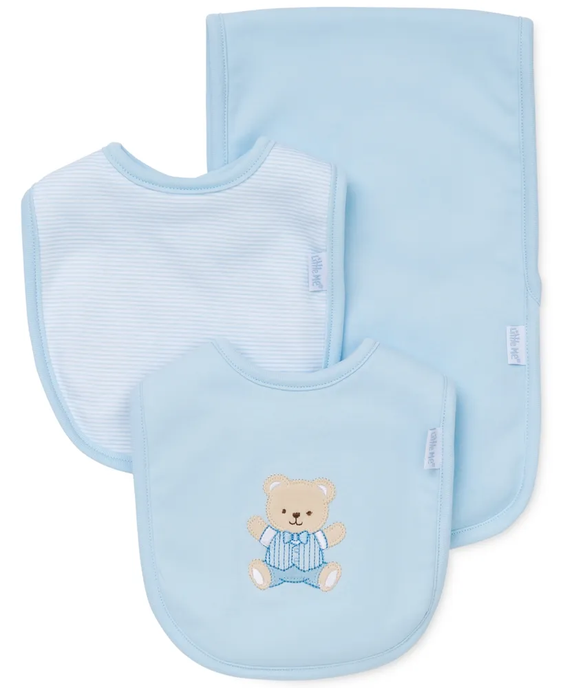 Little Me Baby Boys Cute Bear Bibs and Burp Cloth, Pack of 3