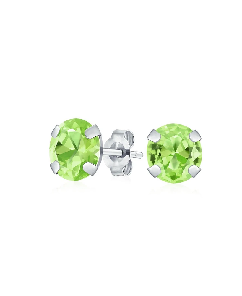 Bling Jewelry 1.4CT Round Natural Peridot Stud Earrings 14K White Golds 6MM