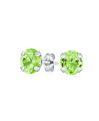 Bling Jewelry 1.4CT Round Natural Peridot Stud Earrings 14K White Golds 6MM