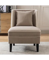 Streamdale Furniture Velvet Upholstered Accent Chair With Cream Piping, Tan And Cream