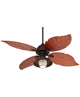 Casa Vieja 60" Casa Oak Creek Tropical Outdoor Ceiling Fan with Led Light Oil Rubbed Bronze Walnut Solid Wood Blade Frosted Glass Bowl Damp Rated for