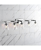 Jonathan Y Marion 36.5" 5-Light Hurricane Metal/Seeded Glass Led Vanity Light, Chrome