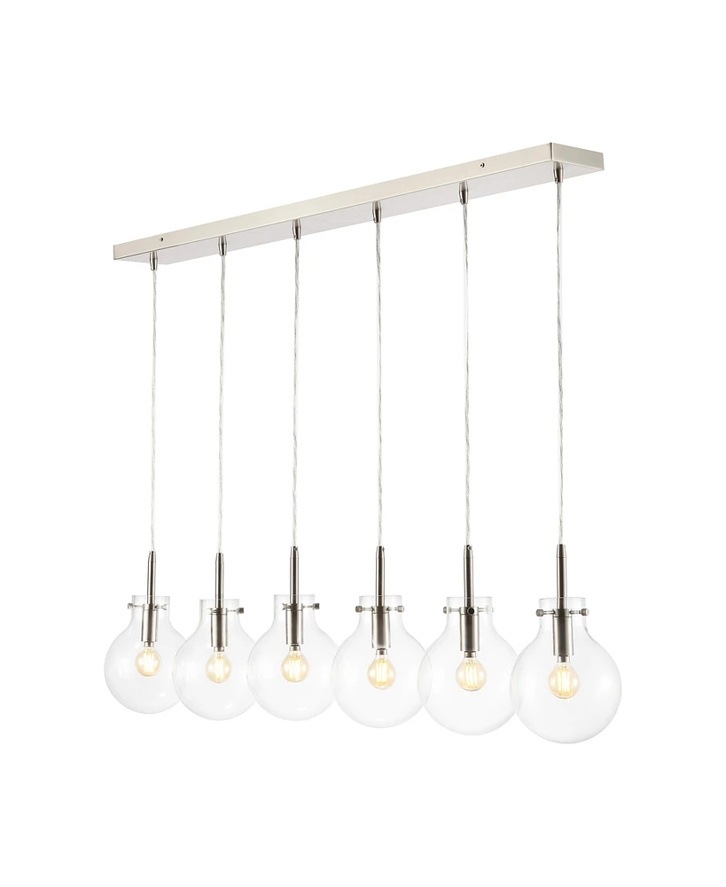 Jonathan Y Harlow 40.5" 6-Light Modern Contemporary Round Glass/Iron Led Linear Pendant, Nickel/Clear