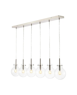 Jonathan Y Harlow 40.5" 6-Light Modern Contemporary Round Glass/Iron Led Linear Pendant, Nickel/Clear