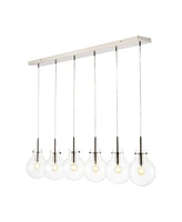 Jonathan Y Harlow 40.5" 6-Light Modern Contemporary Round Glass/Iron Led Linear Pendant, Nickel/Clear