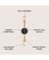 Jonathan Y Katia 5.13" 2-Light Modern Designer Iron/Wood Double Sided Hourglass Led Sconce, Light Brown/Black