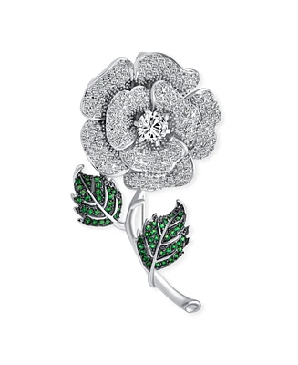 Bling Jewelry Elegant Dress Accessories Large Colorful Floral Bouquet Flower Roses Pave Cz Accent Flower Brooch Lapel Pin For Women Silver Plated Bras