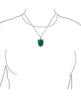 Bling Jewelry Large Nautical Tropical Beach Vacation Green Natural Jade Sea Turtle Pendant Statement Necklace For Women Sterling Silver Oxidized