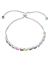 Bling Jewelry Round Shape Spiritual Protection Thin Layering Navy Blue Evil Eye Bolo Slide Style Bracelet .925 Sterling Silver Adjustable
