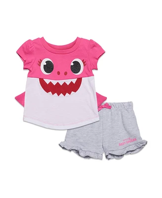 Pinkfong Baby Girls Shark Mommy T-Shirt and French Terry Shorts Outfit Set Newborn to