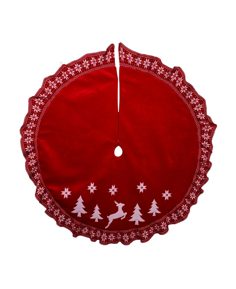 Kurt Adler Velvet Applique and Embroidered with Knitted Ruffle Border Tree Skirt, 60 Inches