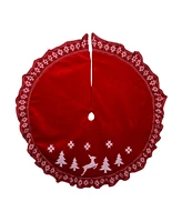 Kurt Adler Velvet Applique and Embroidered with Knitted Ruffle Border Tree Skirt, 60 Inches