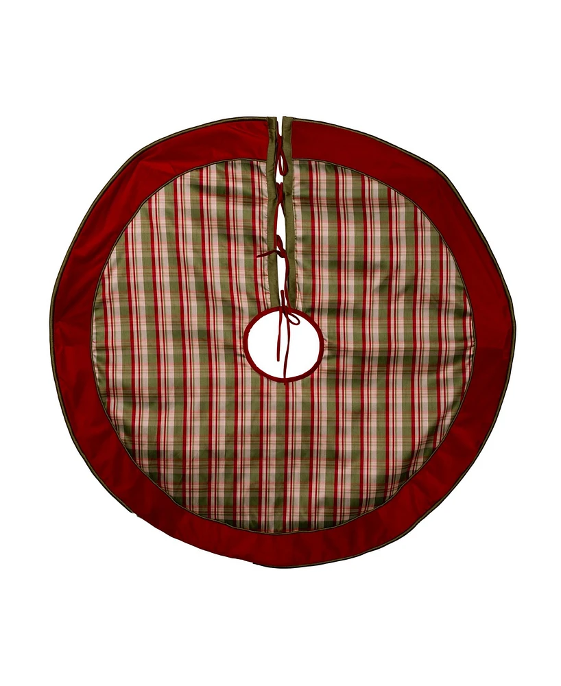 Kurt Adler Dupion Plaid with Velvet Tree Skirt, 48 Inches