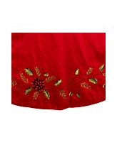 Kurt Adler Dupion Tree Skirt with Multi Sequin Poinsettia, 72 Inches