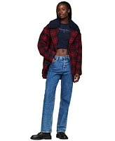 Tommy Jeans Women's Checkered Teddy-Collar Peacoat