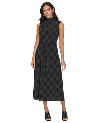 Calvin Klein Women's Mock-Neck Sleeveless Tie-Waist Dress