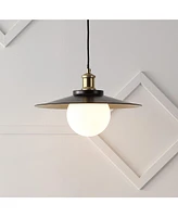Jonathan Y Hadley 14.5" 1-Light Scandinavian Farmhouse Iron/Frosted Glass Led Pendant, Oil Rubbed Bronze/Brass Gold