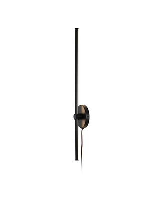 Jonathan Y Anton 27.25" 1-Light Modern Minimalist Iron Adjustable Bar Integrated Led Plug-In Sconce, Black