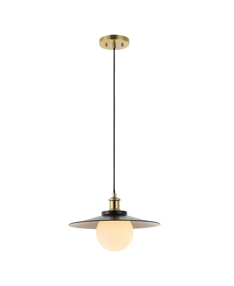 Jonathan Y Hadley 14.5" 1-Light Scandinavian Farmhouse Iron/Frosted Glass Led Pendant, Oil Rubbed Bronze/Brass Gold