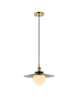 Jonathan Y Hadley 14.5" 1-Light Scandinavian Farmhouse Iron/Frosted Glass Led Pendant, Oil Rubbed Bronze/Brass Gold