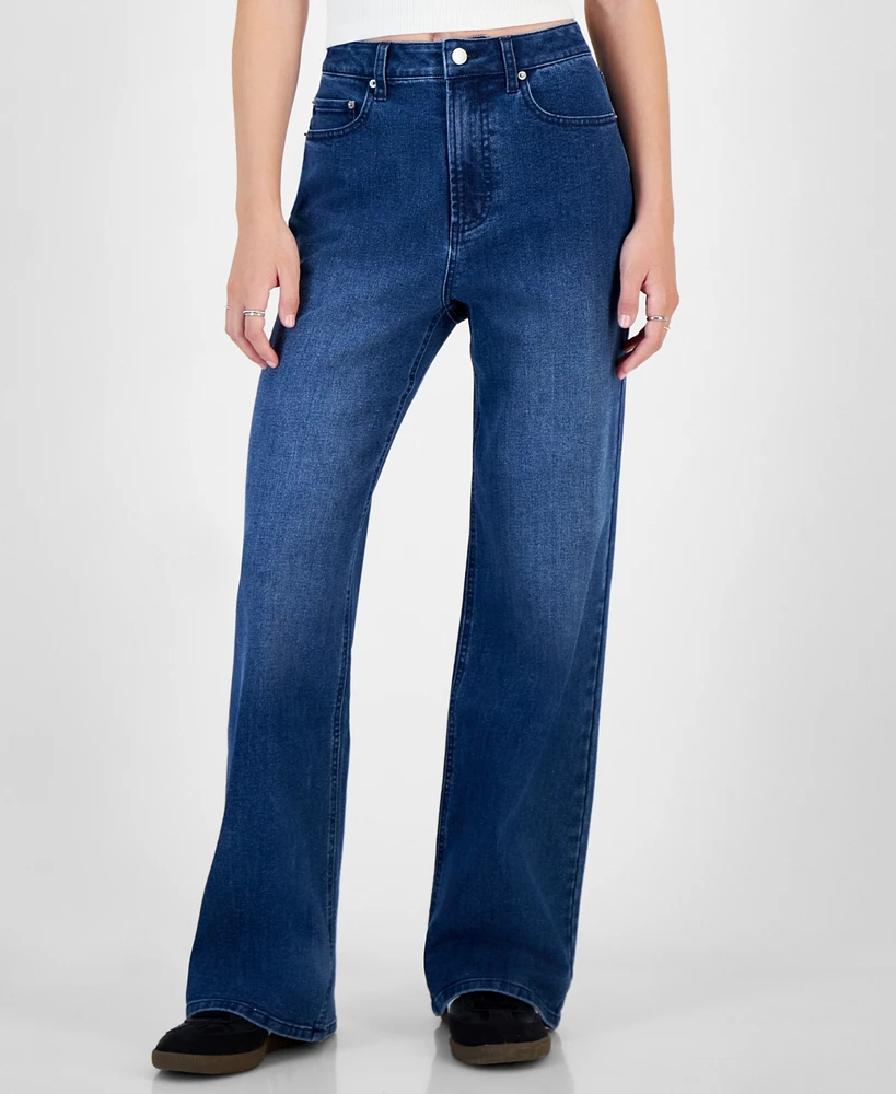 Tinseltown Juniors' High-Rise Shimmer Wide-Leg Jeans