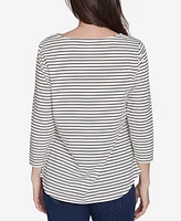 Ruby Rd. Petite Scoop Neck Nutcracker Motif Printed Striped Knit Top