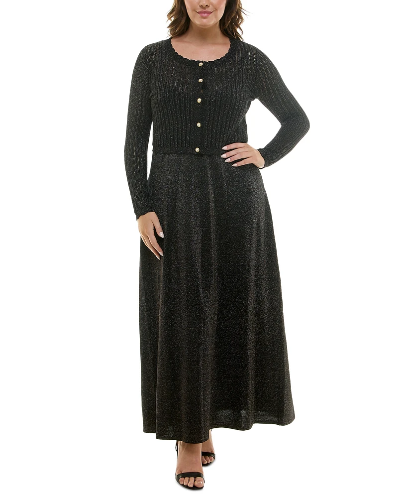 Taylor Plus Button-Front Sparkle Cardigan & Dress Set