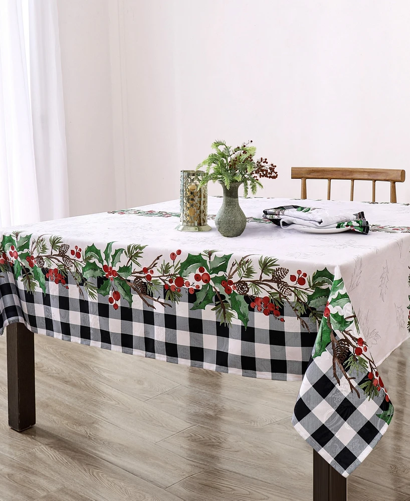 Elrene Holly Farmhouse Charm Holiday Fabric Rectangle Tablecloth, 120"x 60"