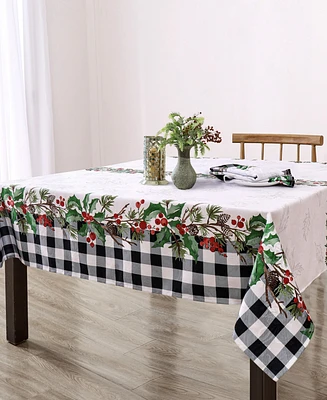 Elrene Holly Farmhouse Charm Holiday Fabric Rectangle Tablecloth, 120"x 60"