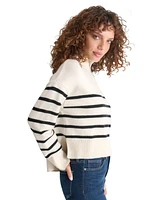 Dkny Jeans Petite Half-Zip Striped Long-Sleeve Sweater