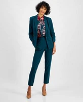 Tahari Asl Womens Ruched Sleeve Blazer Satin Shirt Ankle Pants