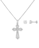 Giani Bernini 2-Pc. Set Cubic Zirconia Cross Pendant Necklace & Solitaire Stud Earrings, Created for Macy's