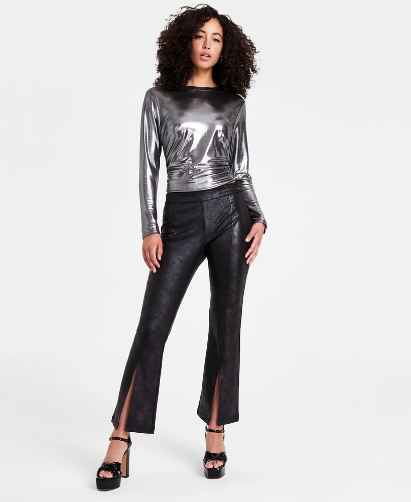 Bar Iii Women's High-Rise Pull-On Slit-Leg Pants, Created for Macy's